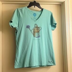 Life is Good Sea Green V Neck Tee with Watering Can